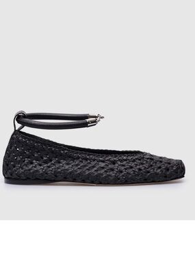 Weekend Max Mara Black Woven Ankle-Ring Flats